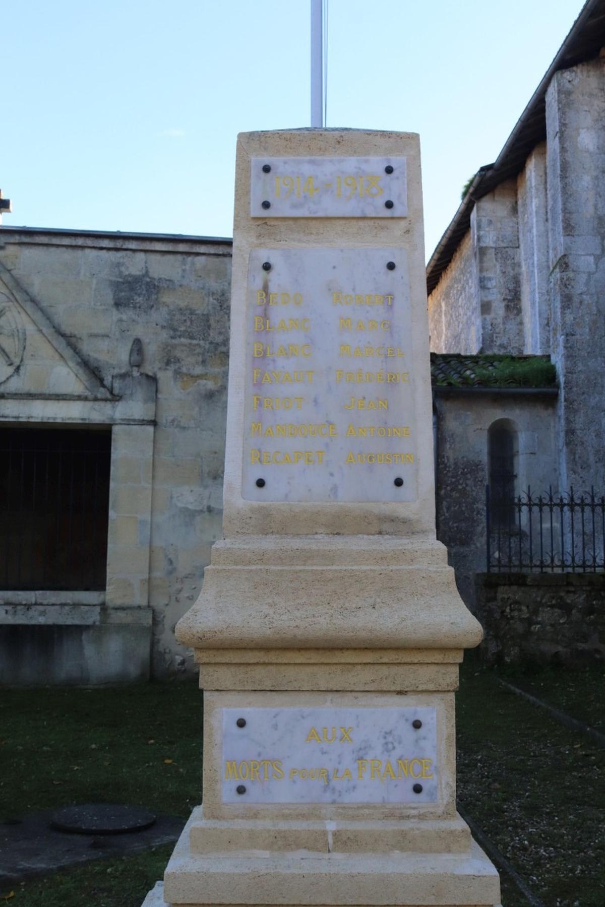 Le monument aux morts de Bonnetan dont Jean Bataille vient de refaire les lettres.